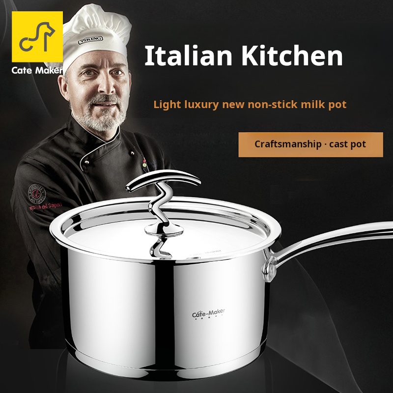 18cm Stainless Steel Modern Saucepan Induction Compatible Milk Pot with Non-stick Composite Bottom Eco-Friendly Durable Cookware