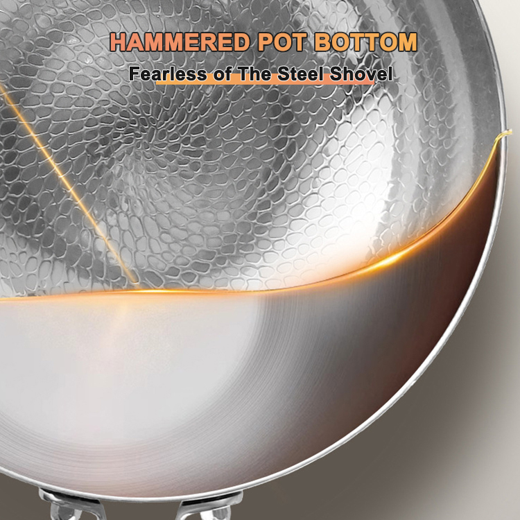 High Quality Thickened Multi-layer Steel Titanium Patterned No Coating Non Stick Wok Soup Pot With Lid