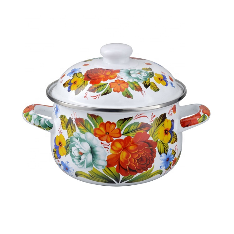 Enamel Saucepan Enamelled Casserole Floral Design Ceramic Pot