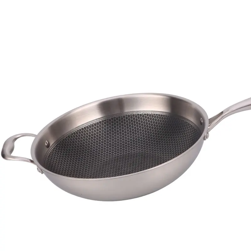 Stainless Steel WhitFord Xylan Plus Coating Honeycomb Pattern Coating Deep 9.5 cm Height Lid Frying Wok Pan Non Stick
