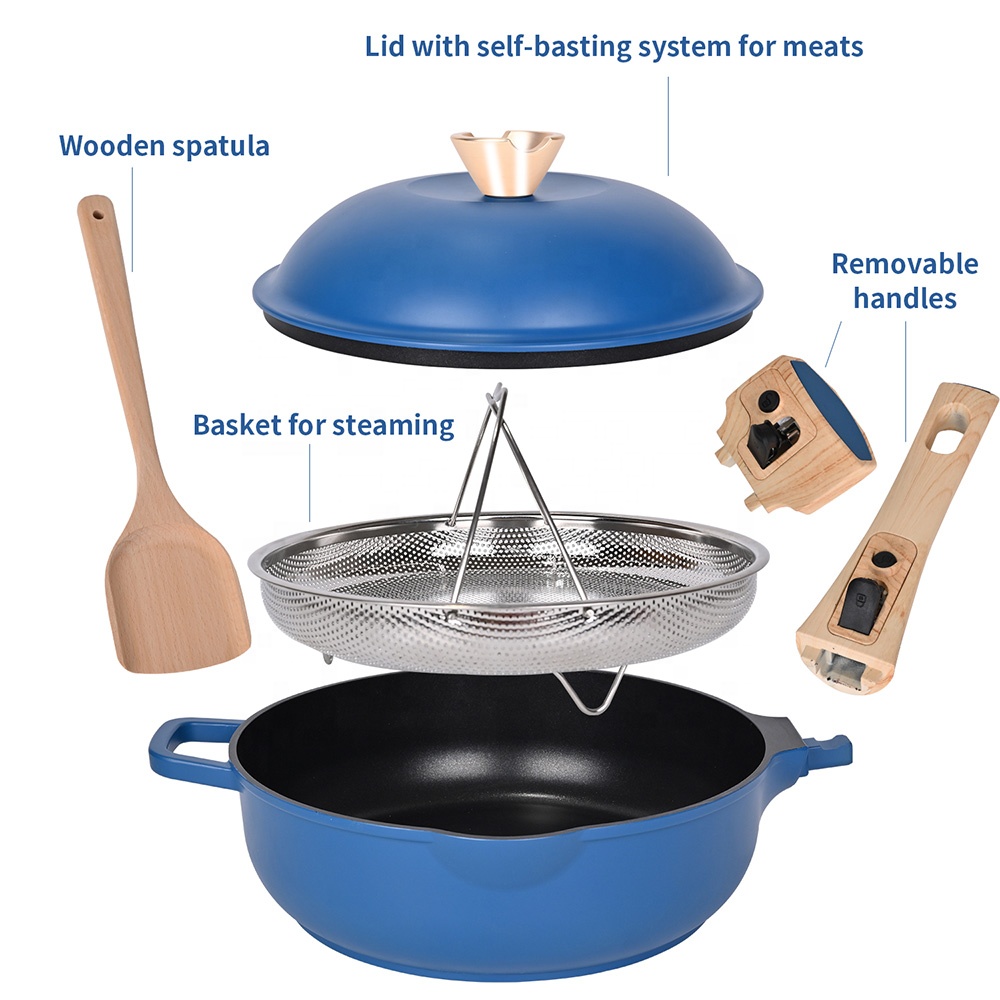 Dishwasher-Safe, Removable Handle, Die Casting Aluminum Alloy Cookware with Lid