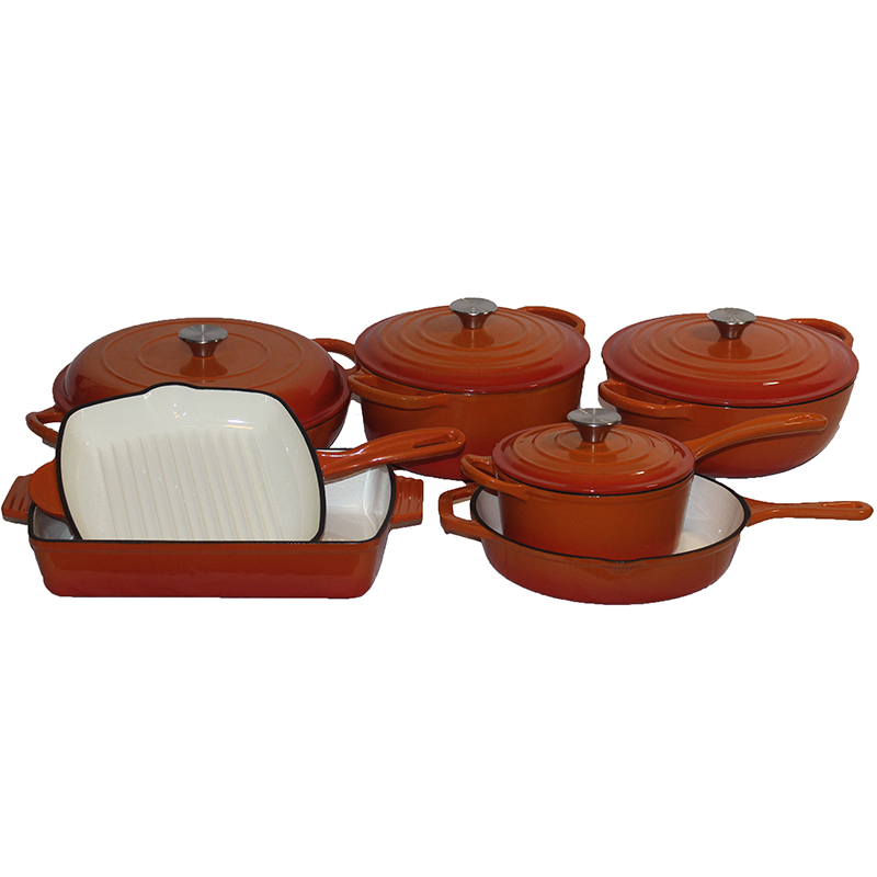 High Quality Cookware and Bakeware Red Enamel Cookware Set 7 Piece Oval and Round Cast Iron Dutch Oven Cookware Set