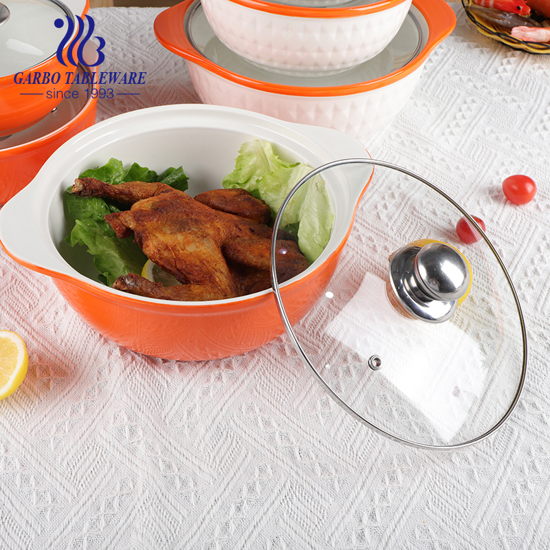 Ceramic Baking Bowl with Handle Glass Lid Covered Baking Casserole Dish Set Durable Porcelain Pan Round Cookware Casserole