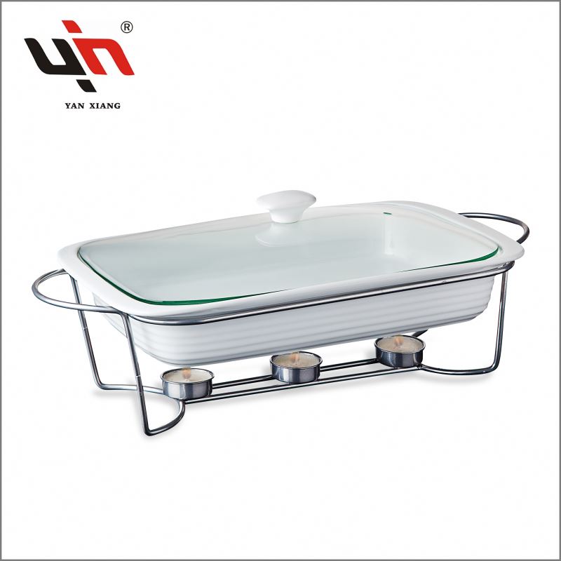 Modern Eco-Friendly Rectangle Ceramic Casseroles Set Glass Cover Induction Ready Dishwasher Safe Oven Safe White Porcelain