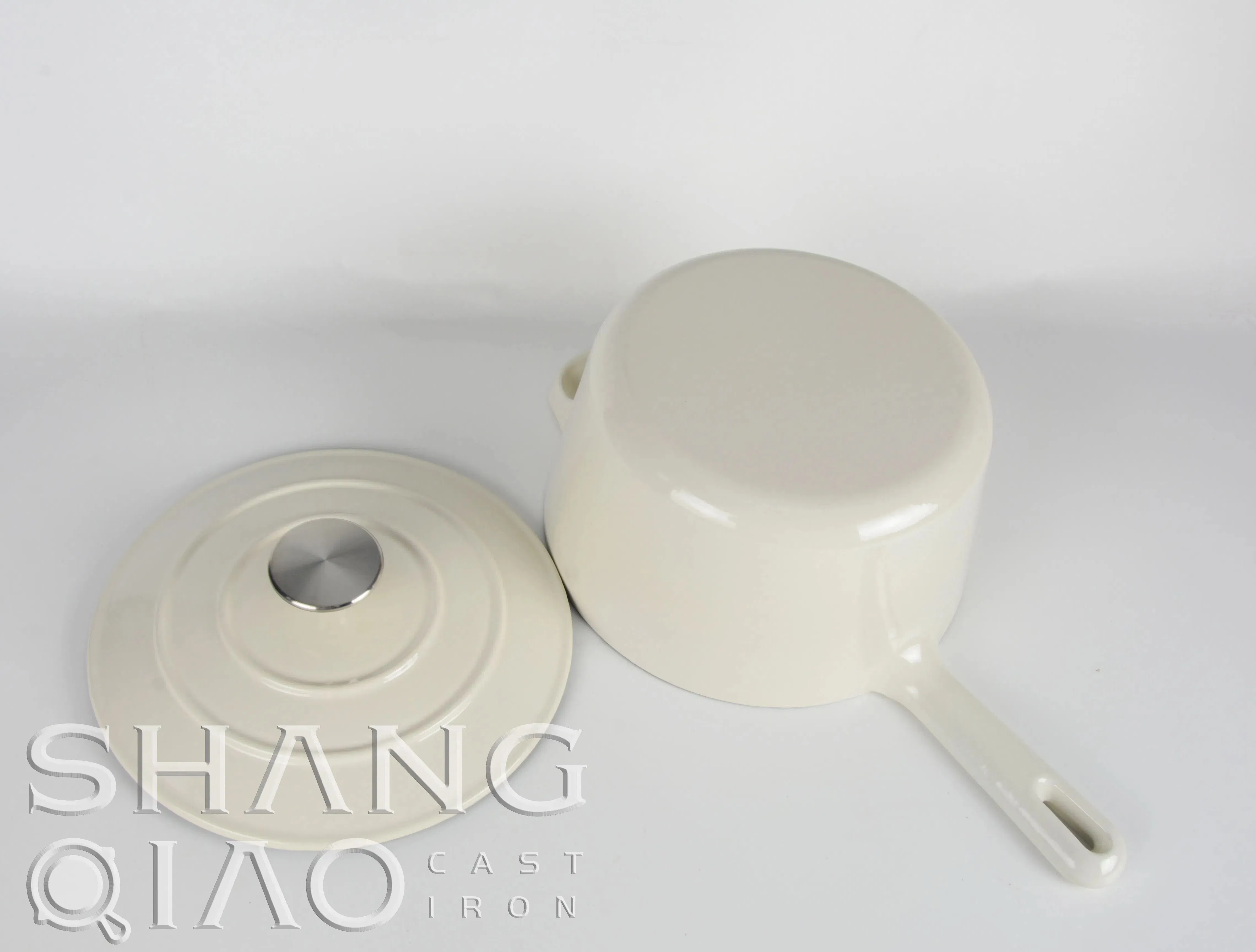 OEM Cream Enamel Coating Cast Iron Milk Pot Flat Bottom Pot Cast Iron Milky White Baking Pot Enameled Cast Iron Saucepan