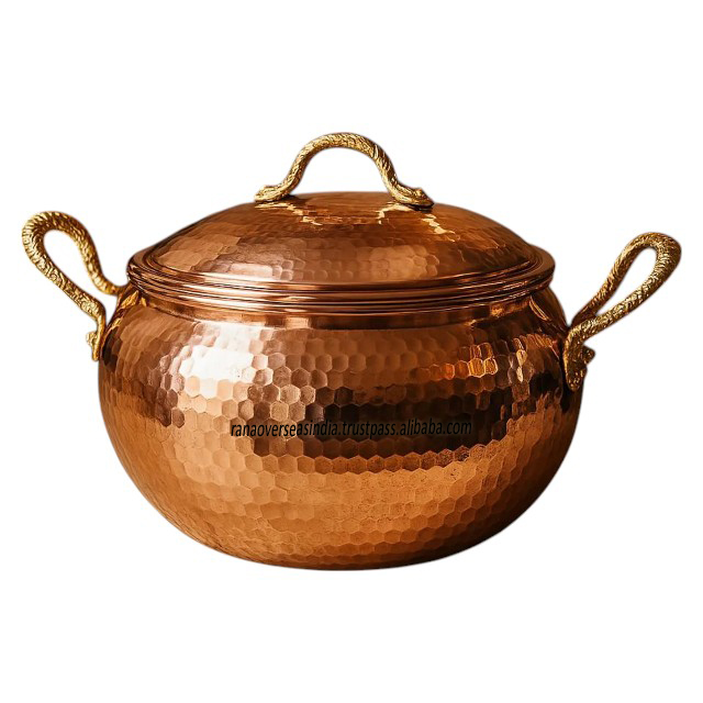 Modern Luxury Premium Classic Hammered Texture Copper Casserole Set Two Handles Tin Plated Interior Eco-Friendly Induction Ready