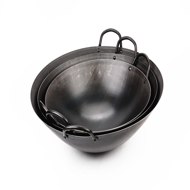 From 32cm to 70cm Carbon Steel Chinese Wok Pan for Restaurant and School with Wooden Lid From Factory Commercial Wok
