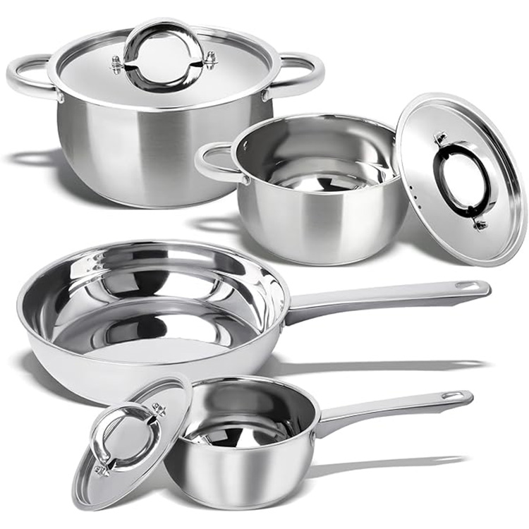 Geling New Fashion 7 Piece Stainless Steel Cooking Utensil Cookware Set Factory Supplier Professional Pots Pans Set for Gas