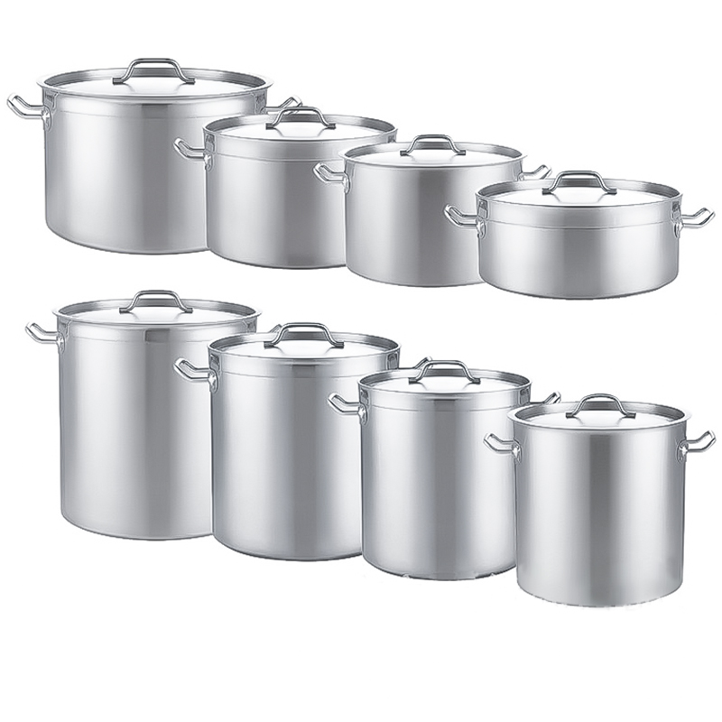 High Quality 6L-400L 0.8-12MM Stock Pot Industrial Gas Cooker Deep Induction Non Stick Large Stock Pot With Double Ears