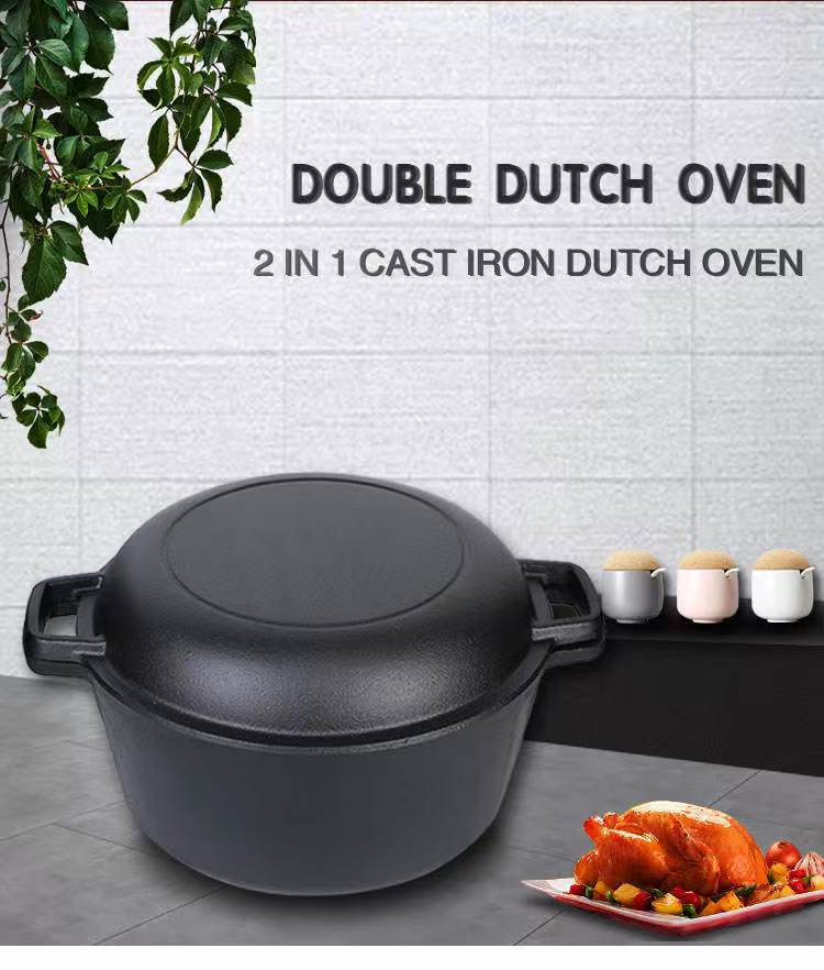 Customized 2-in-1 Combo Cast Iron Dutch Oven Deep Casserole Set Double Pot Pan Enamel Coating Gas Induction Ready Versatile