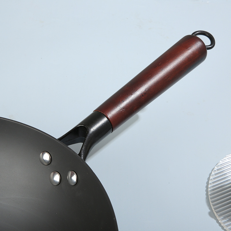 Traditional Chinese Stir-Fry Wok Pan Japan Style Seasoned Carbon Steel with Removable Handle