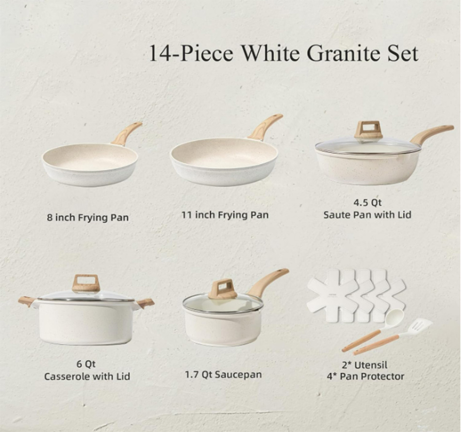 14 PCS Nonstick Ceramic Pots and Pans Cookware Set