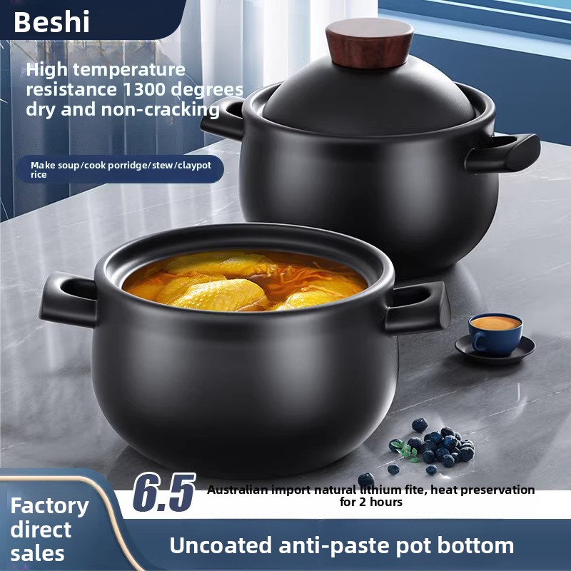 Ceramic Clay Pot Stew Soup Porridge High Temperature Resistant Gas Stove Compatible Dry Burning Non-Cracking Casserole