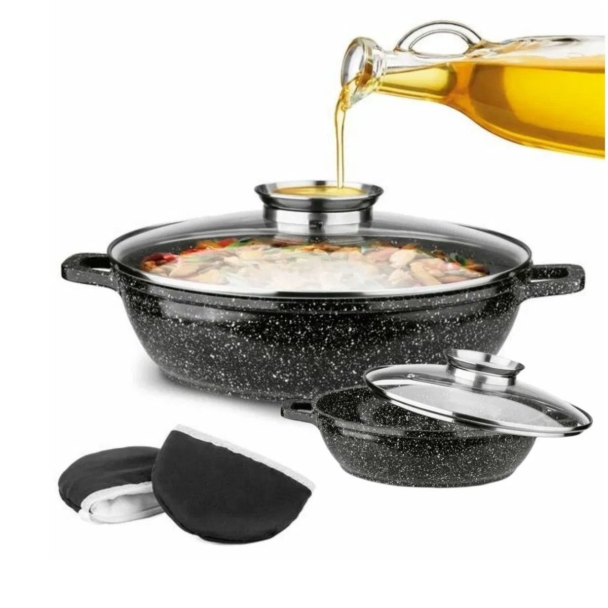 Die Cast Aluminium Casserole Marble Coating Cookware Set with Induction Bottom