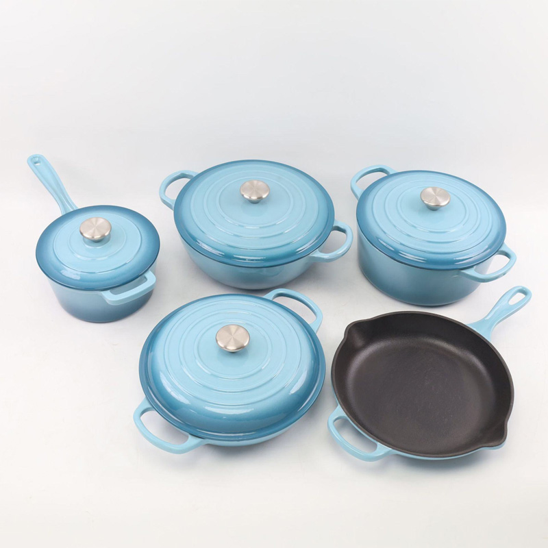 Enameled Cast Iron Dutch Oven Cooking Pot and Pan Cookware Set Hot Sale 5PCS Metal Brown Box Classic Sustainable with Pot Cover