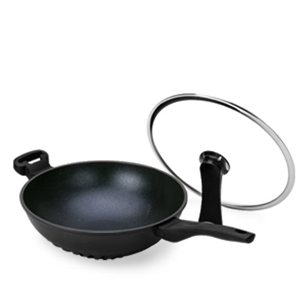 Nonstick German Greblon C3+ Quality 12-inch Wok Stir-Fry Pan with Glass Lid