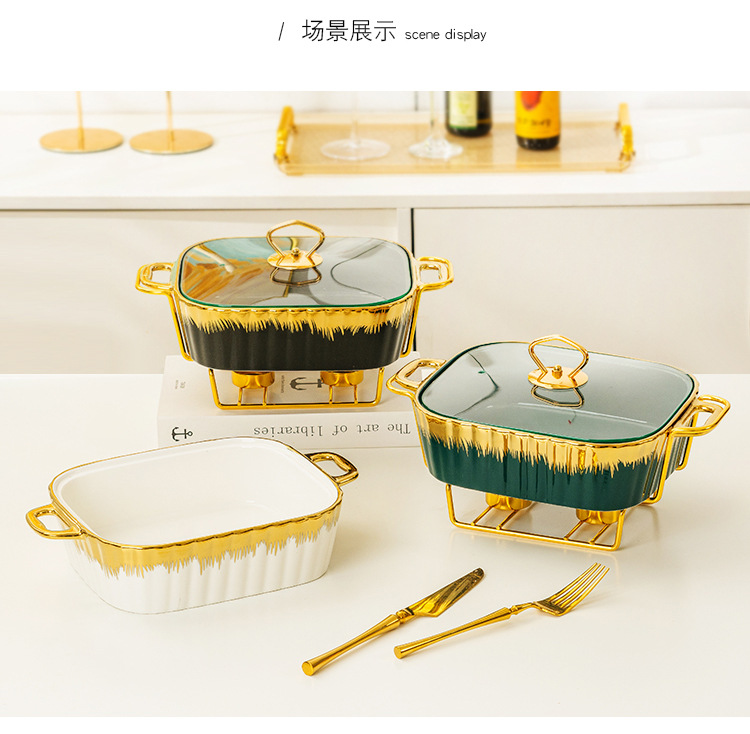 Luxury Hotel &amp; Restaurant Serving Dishes Ceramic Casserole Hotpot Food Warmer for Catering