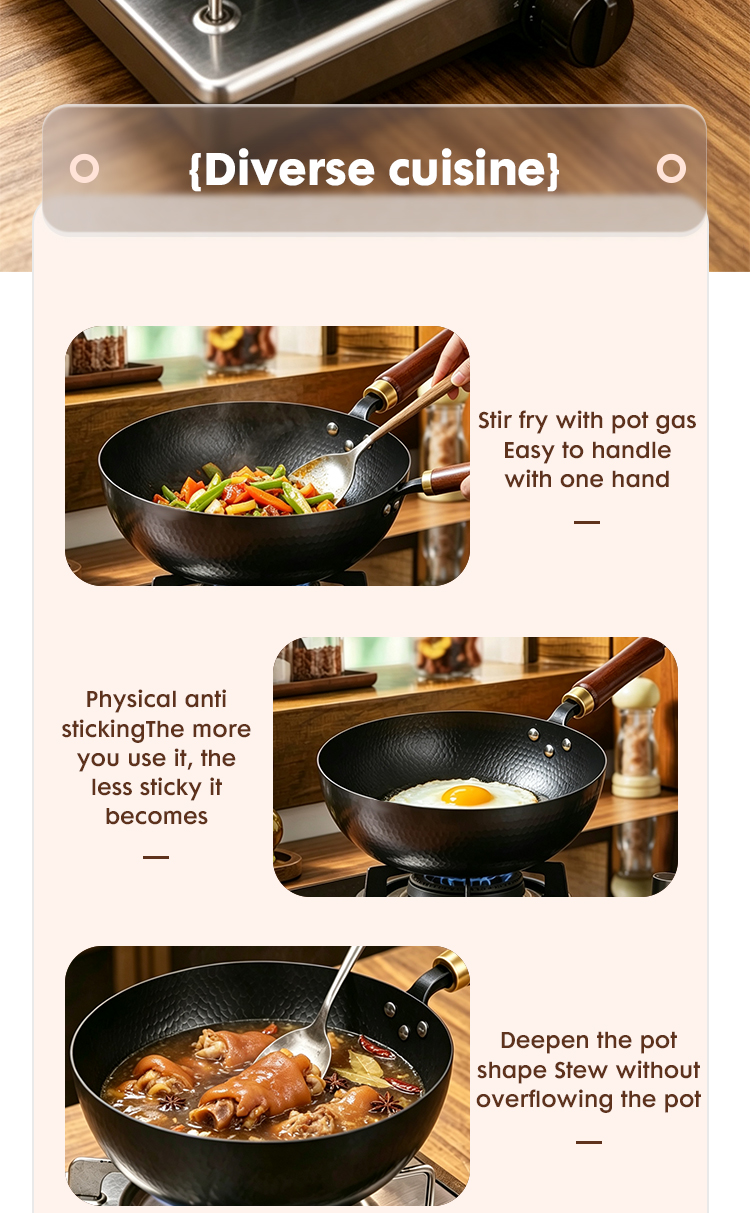 Wok Pan Hammered Wok Fish Scale Texture Stir Fry Pan Scratch Resistant Fast Heating Cookware for Gas and Induction
