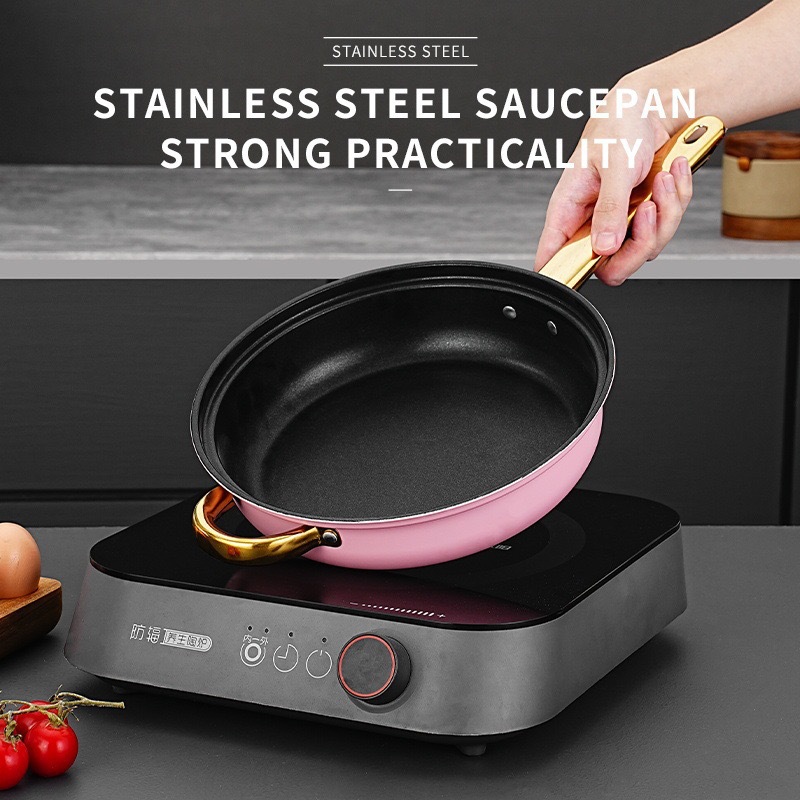 6-Piece Eco-Friendly Stainless Steel Non-Stick Cookware Set PotsIncludes Frying Pan Glass Pink Casseroles Soup Stock