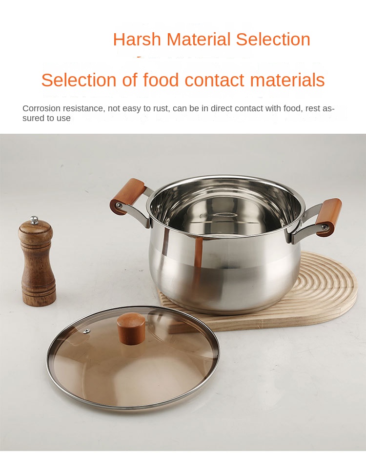 Premium 6-Piece 201 Stainless Steel Casserole &amp; Cooking Pot Set with Glass Lid Large Capacity Modern Design