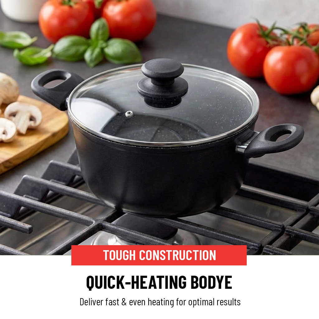 E-Top Black Die-Cast Granite Soup Pots OEM ODM Kitchen Items Wholesale Kitchen Accessories Wholesale for Diner Cafe Restaurant