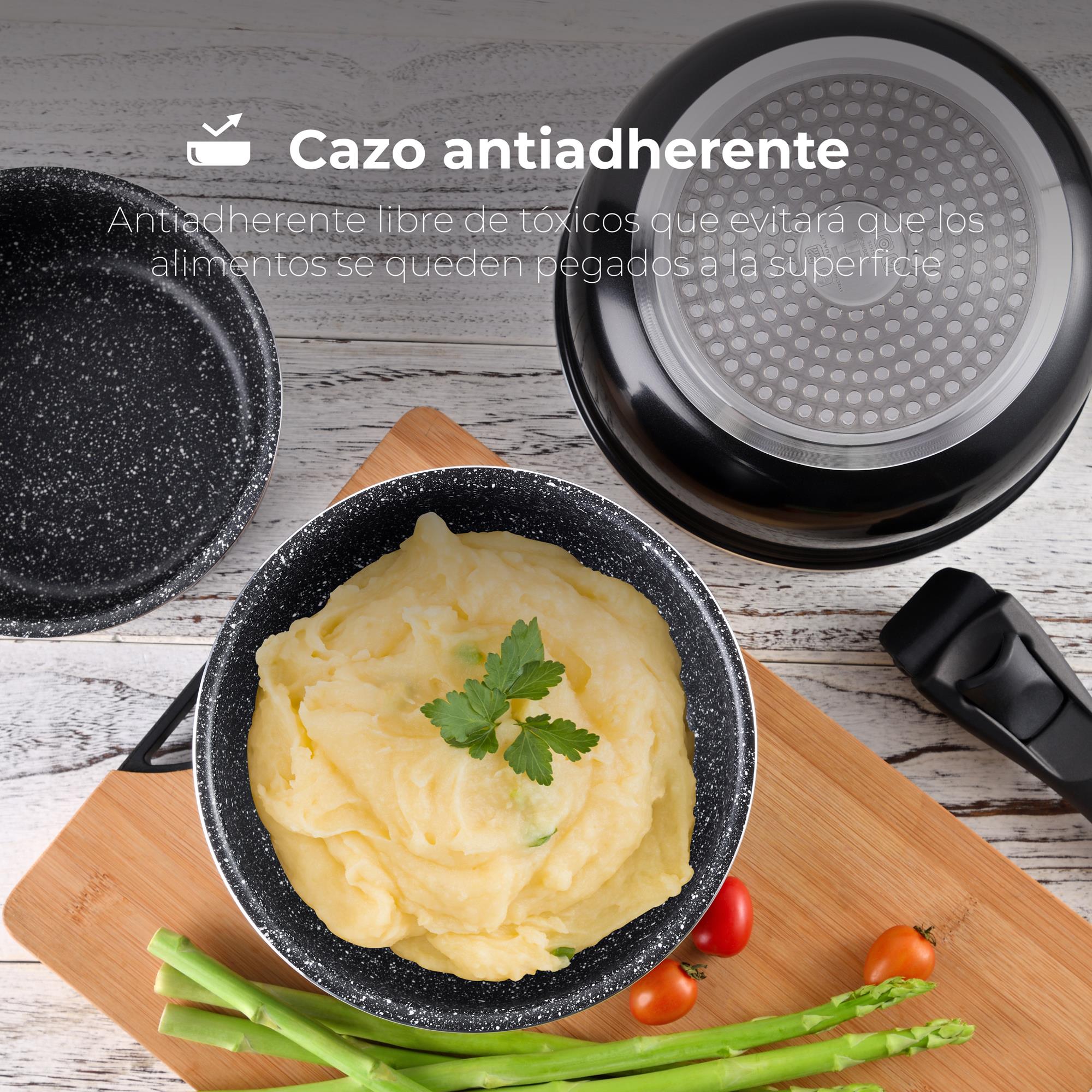 Bergner Click&amp;Cook Set of 3 saucepans 16/18/20cm pressed aluminum suitable for induction black WITH handle