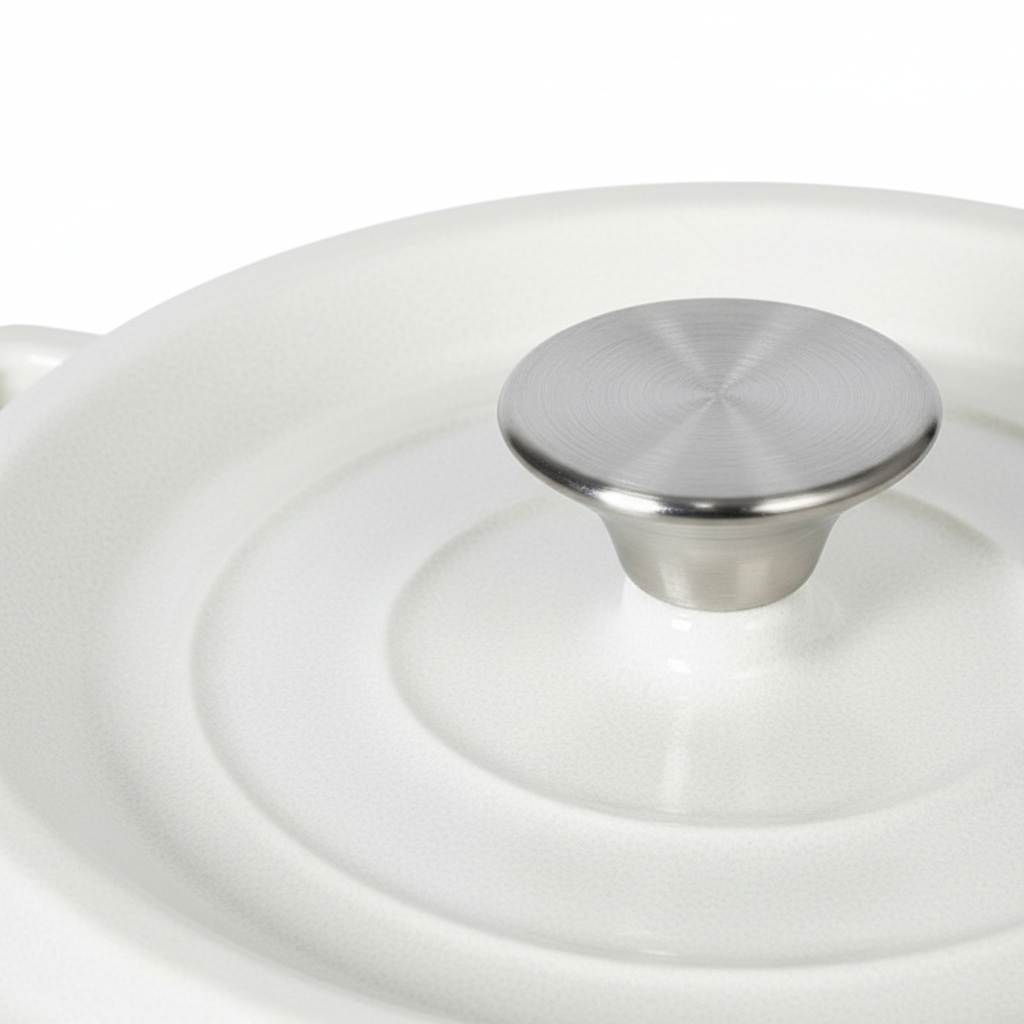 Classic Enameled Cast Iron Dutch Oven, 23cm Cream White Thickened Casserole with Double Handles