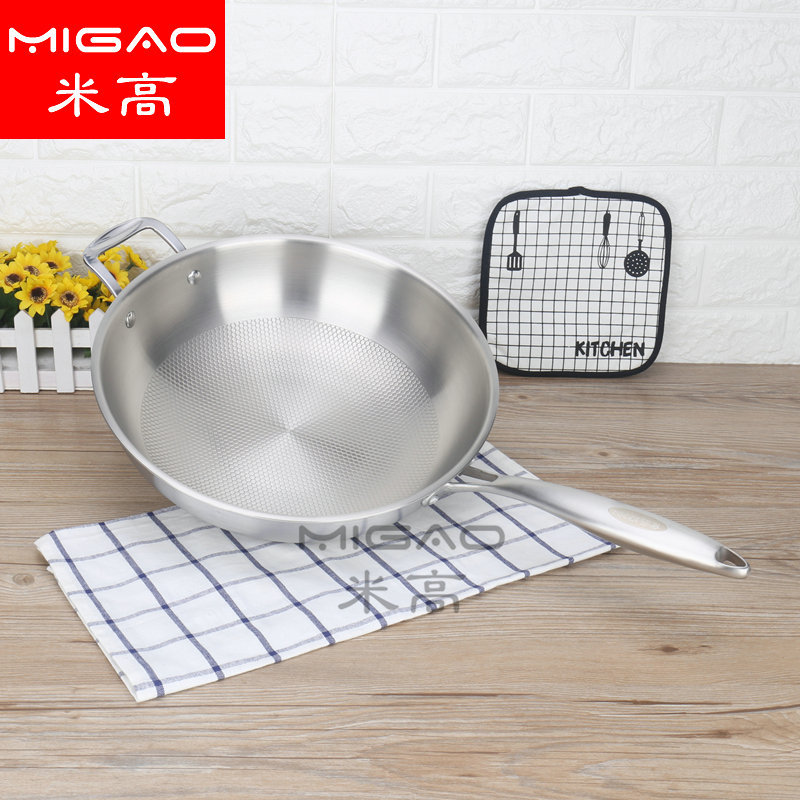 304 Stainless Steel Wok With Lid Thickened Non-Stick Stir Fry Pan For Cooking