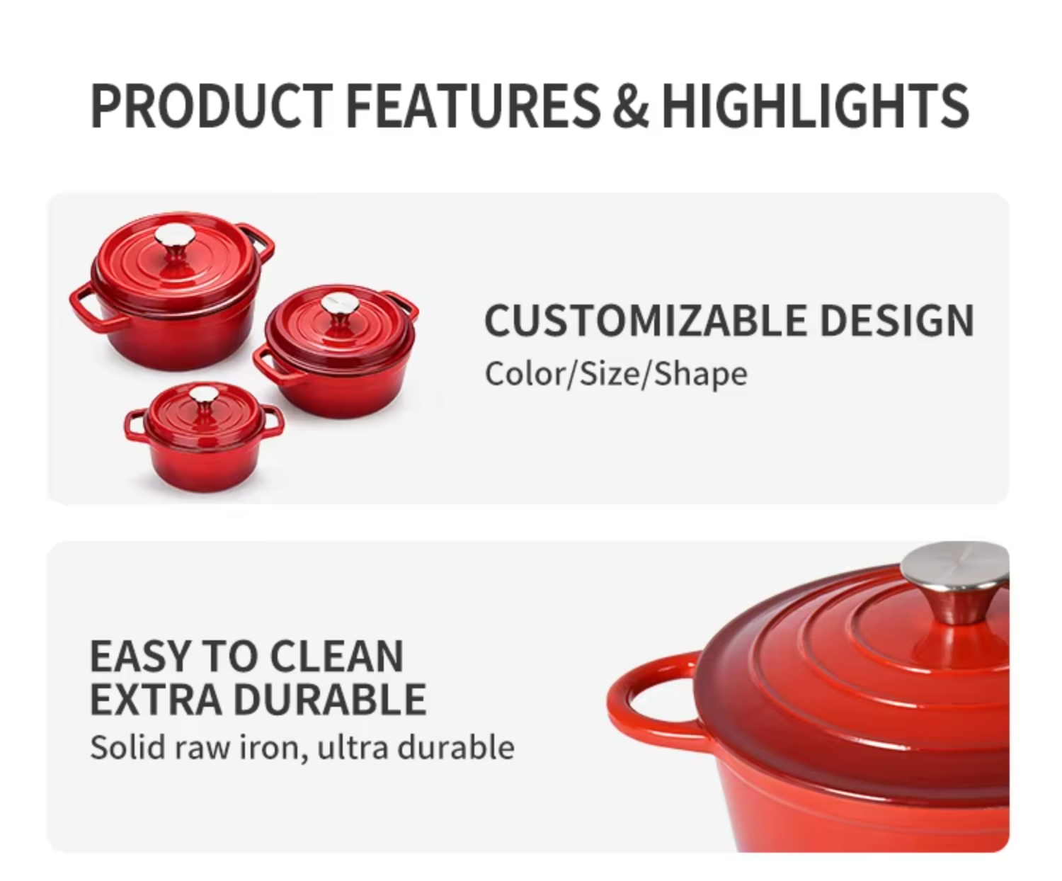 Factory Price Kitchen Restaurant Cooking Cookware 18/20/22/24/26/28cm Red Color Enamel Cast Iron Dutch Oven Soup Pot Casserole