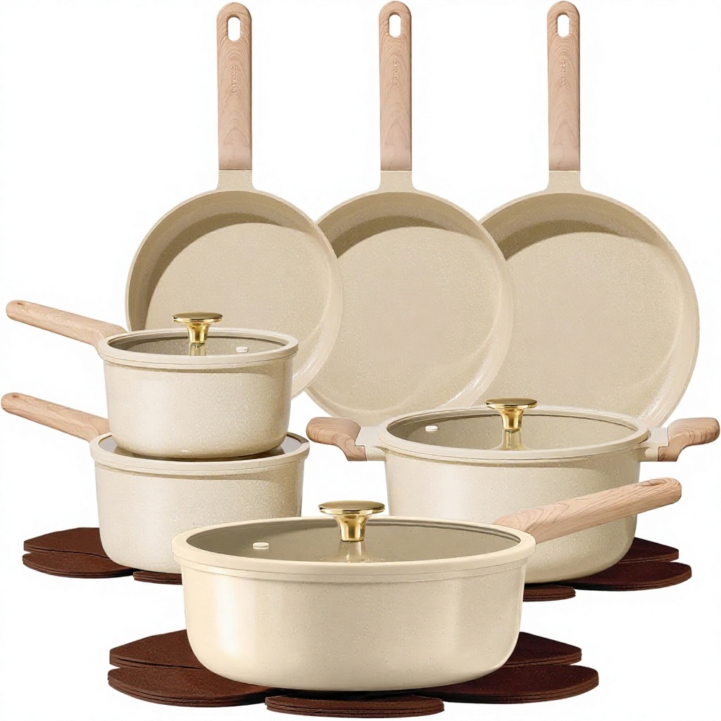 22Pcs Ceramic Cookware Set with Bakelite Hand Grip Non-Stick Non-Toxic PFAS/PFOA Free