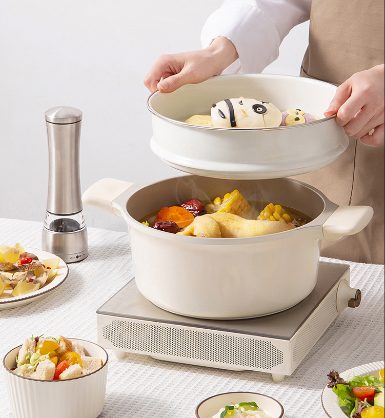 Ready Goods New Design Ceramic Non Stick Cookware Sets 24cm Soup Pot with Frying Pan for Kitchen