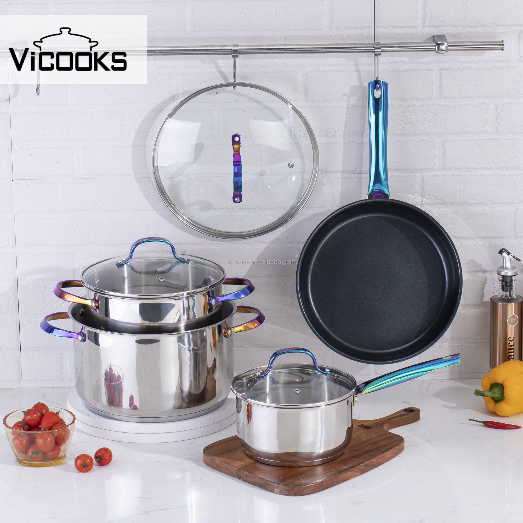 Multi-Layer Induction Bottom Mirror Polish Stainless Steel Fry Pan Nonstick Deep Frying Pan