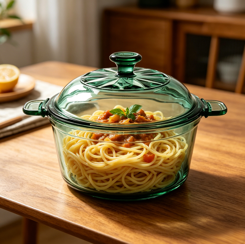 3200ml High Borosilicate Glass Green Colorant Crystal Pot Induction Compatible for Restaurants and Home
