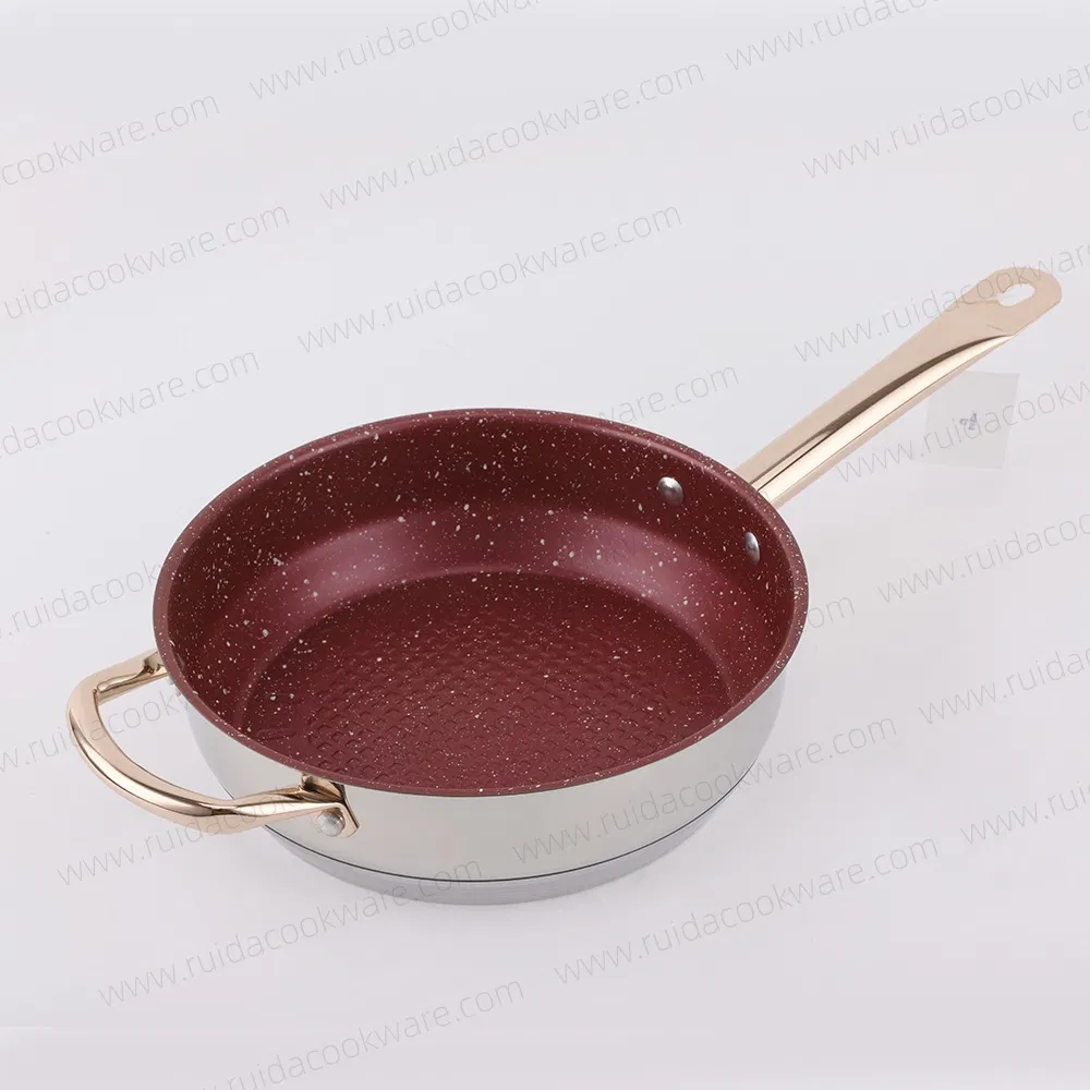 China Factory 8PCS Copper Handle Cookware Set Red Coating Fry Pan