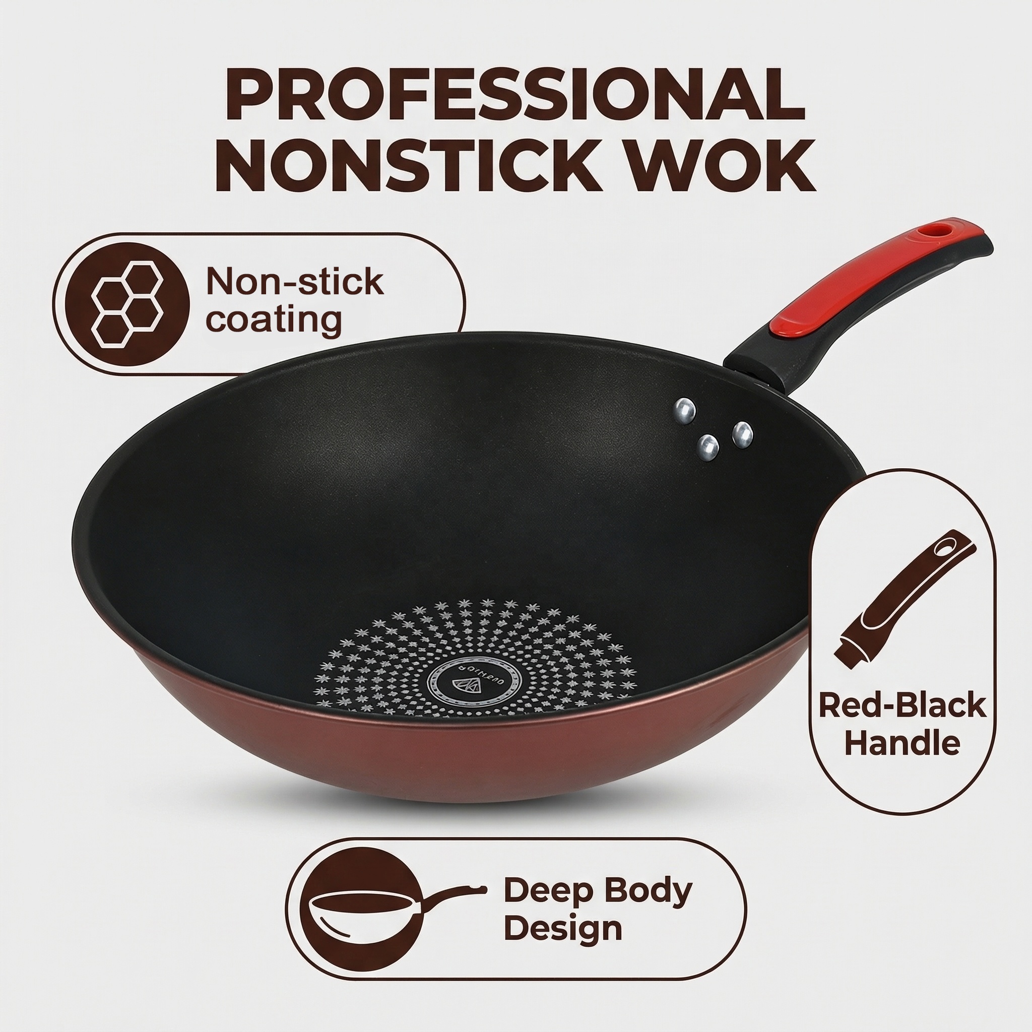 Hot Sale 30cm Non-Stick Coating Nonstick Non-Stick Wok Cake Baking Sauce Frying Pan Stick-proof Wok Kitchen Use