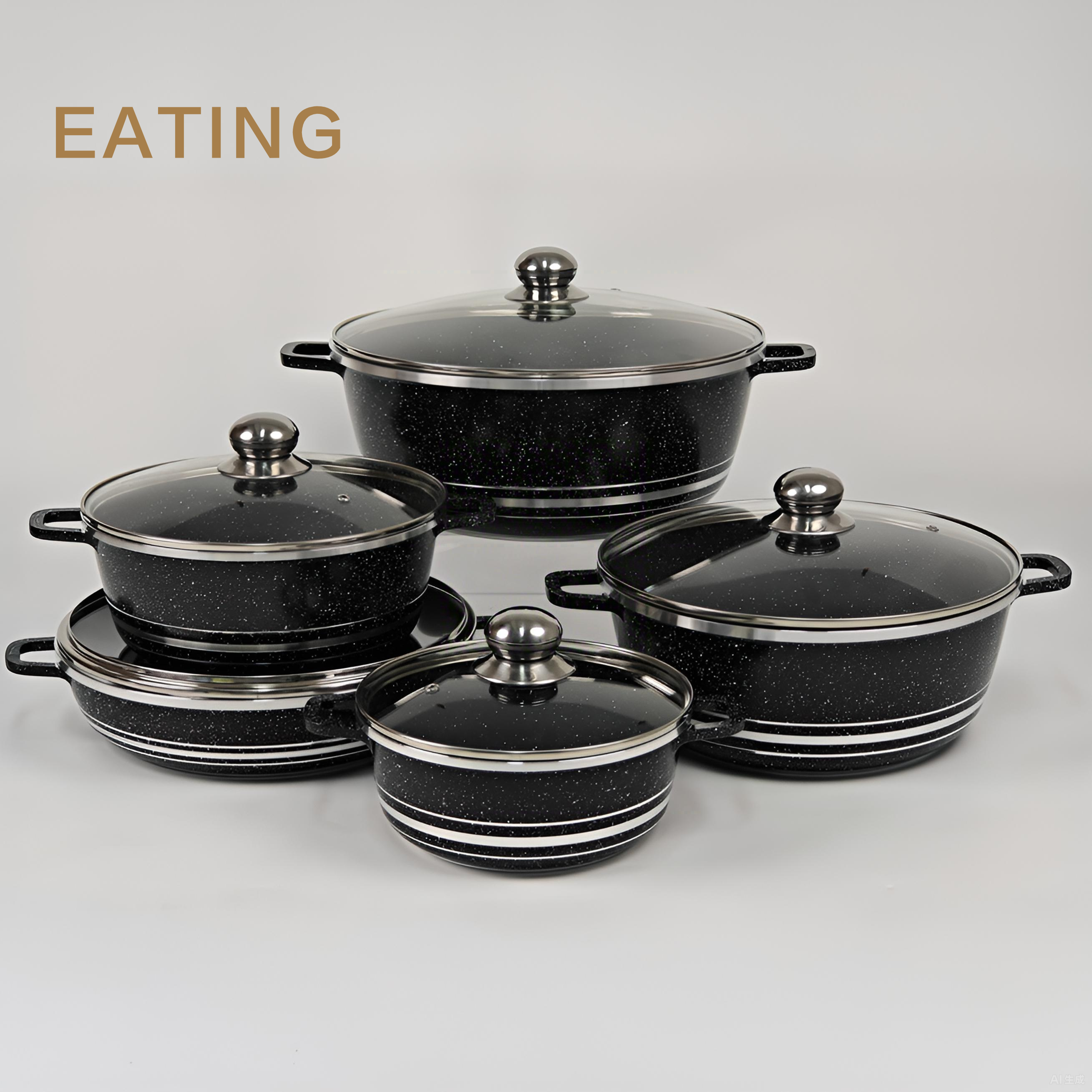 2025 New 10-Piece Nonstick Cookware Set Pots and Lids Set (20-24-28-32 Cm) - High Quality Durabler Professional Kitchens Granite