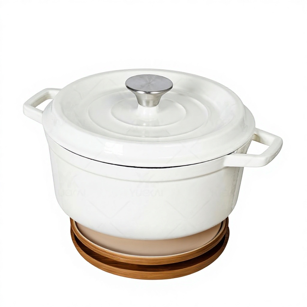 Classic Enameled Cast Iron Dutch Oven, 23cm Cream White Thickened Casserole with Double Handles