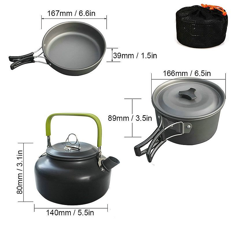 Hiking Equipment Outdoor Cooking Gear 3 Piece Cook-Set Camping Cookware Pots Backpacking Non-Stick Cooking for Outdoor Camping