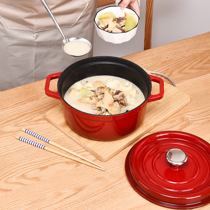 Enameled Cast Iron Dutch Oven | Red Casserole Pot, Gas &amp; Induction Compatible, 20-28cm