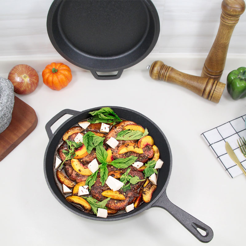 Preseaseond Double Use Cast Iron Saucepan with Skillet Lid Combo Cooker
