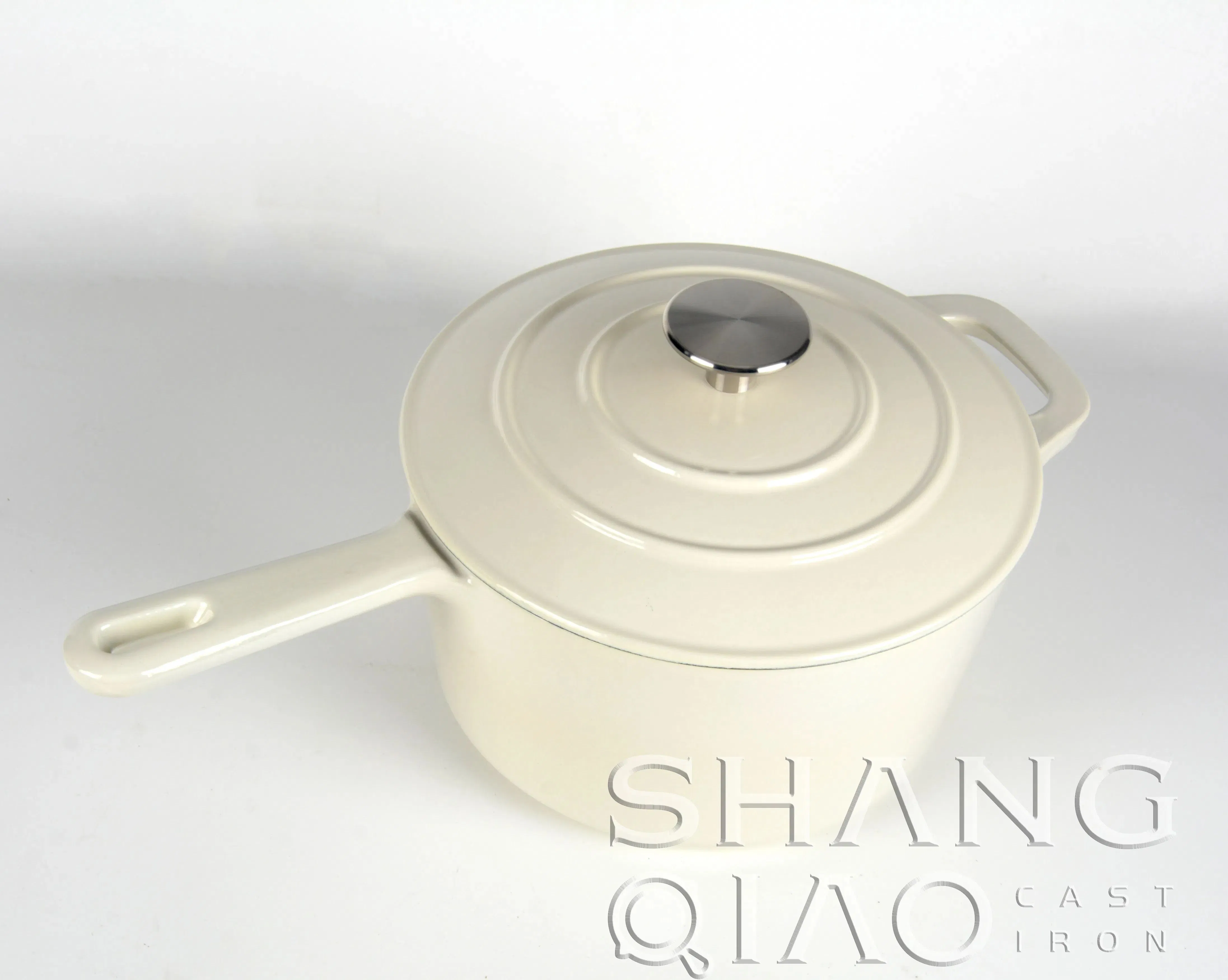 OEM Cream Enamel Coating Cast Iron Milk Pot Flat Bottom Pot Cast Iron Milky White Baking Pot Enameled Cast Iron Saucepan