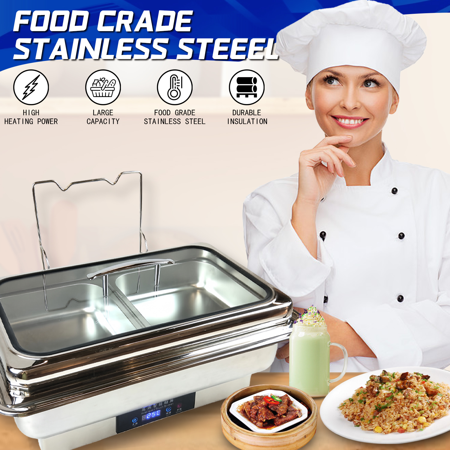 YITIAN Commercial Large Stainless Steel Hot Pot Hotel Buffet Catering Food Heater Drink Kitchenware Set