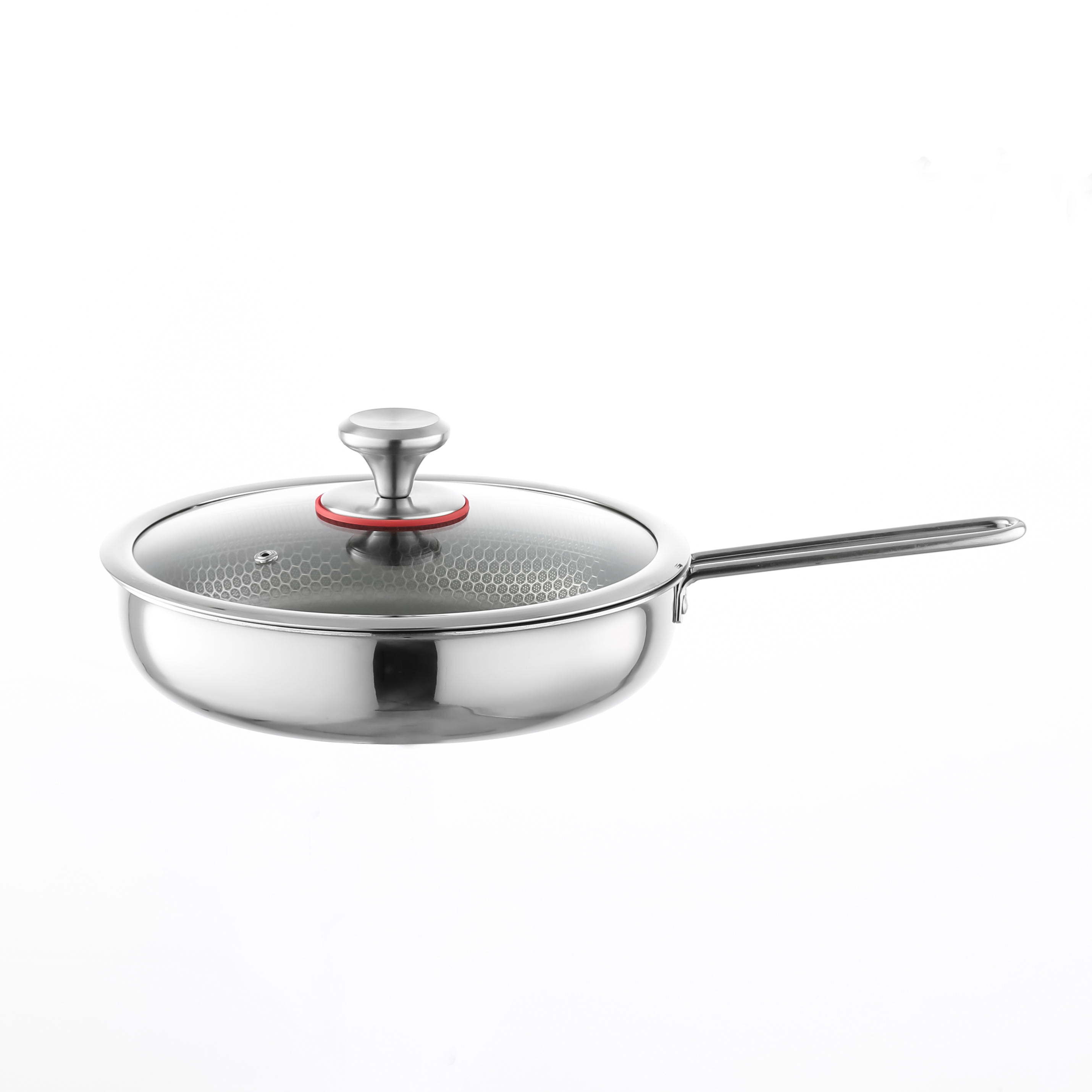 OEM ODM Honeycomb Etch Skillet Fry Pans Non Stick Household Thickened 304 Stainless Steel Frying Pan With Glass Lid