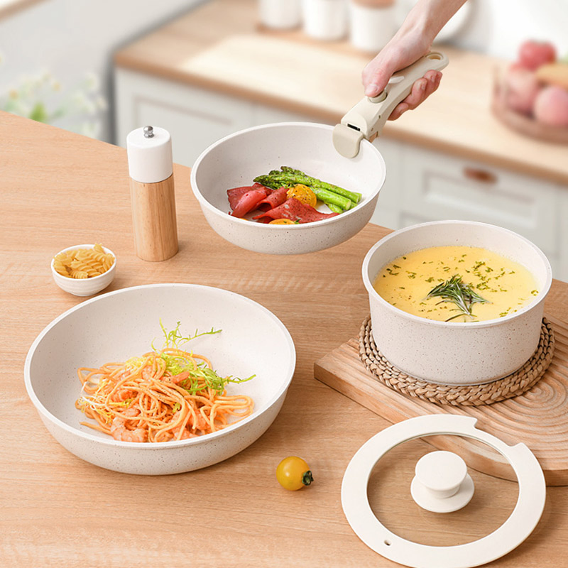 Induction Bottom Kitchenware Set Utensils Nonstick Cooking Pot Non Stick Pots and Pans Forged Aluminum Cookware Sets Detachable Handle