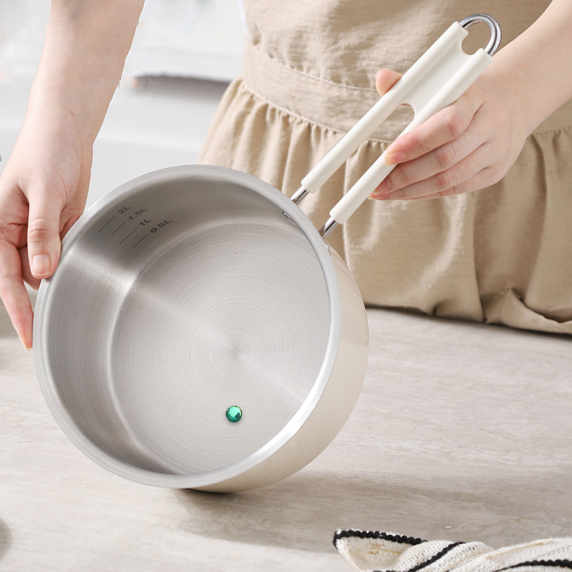 Classic Design Stainless Steel 22cm Stockpot Cookware Set Glass Lid Silicone Long Handle Dishwasher Safe for Home Kitchen