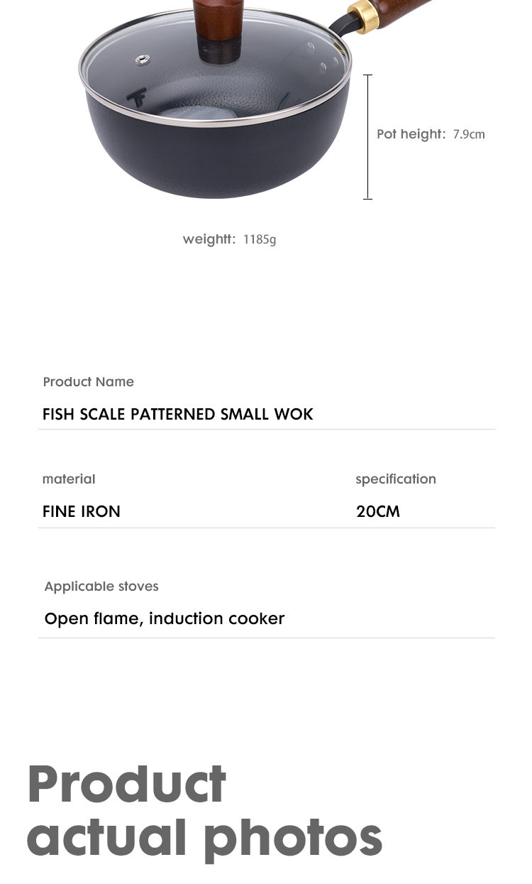Wok Pan Hammered Wok Fish Scale Texture Stir Fry Pan Scratch Resistant Fast Heating Cookware for Gas and Induction