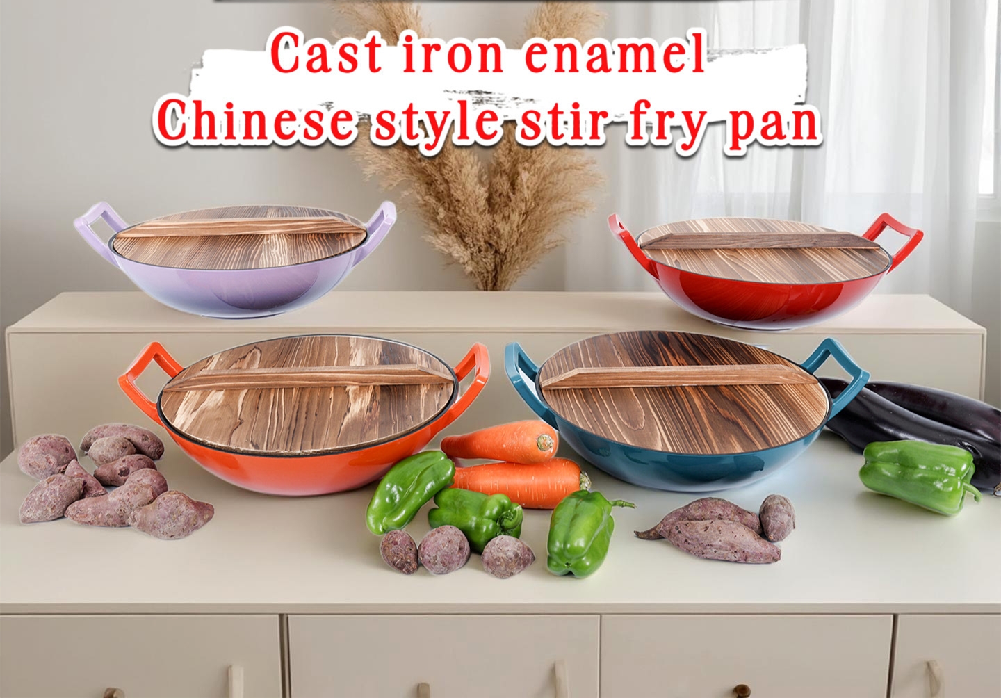Cast iron enamel wok display 3