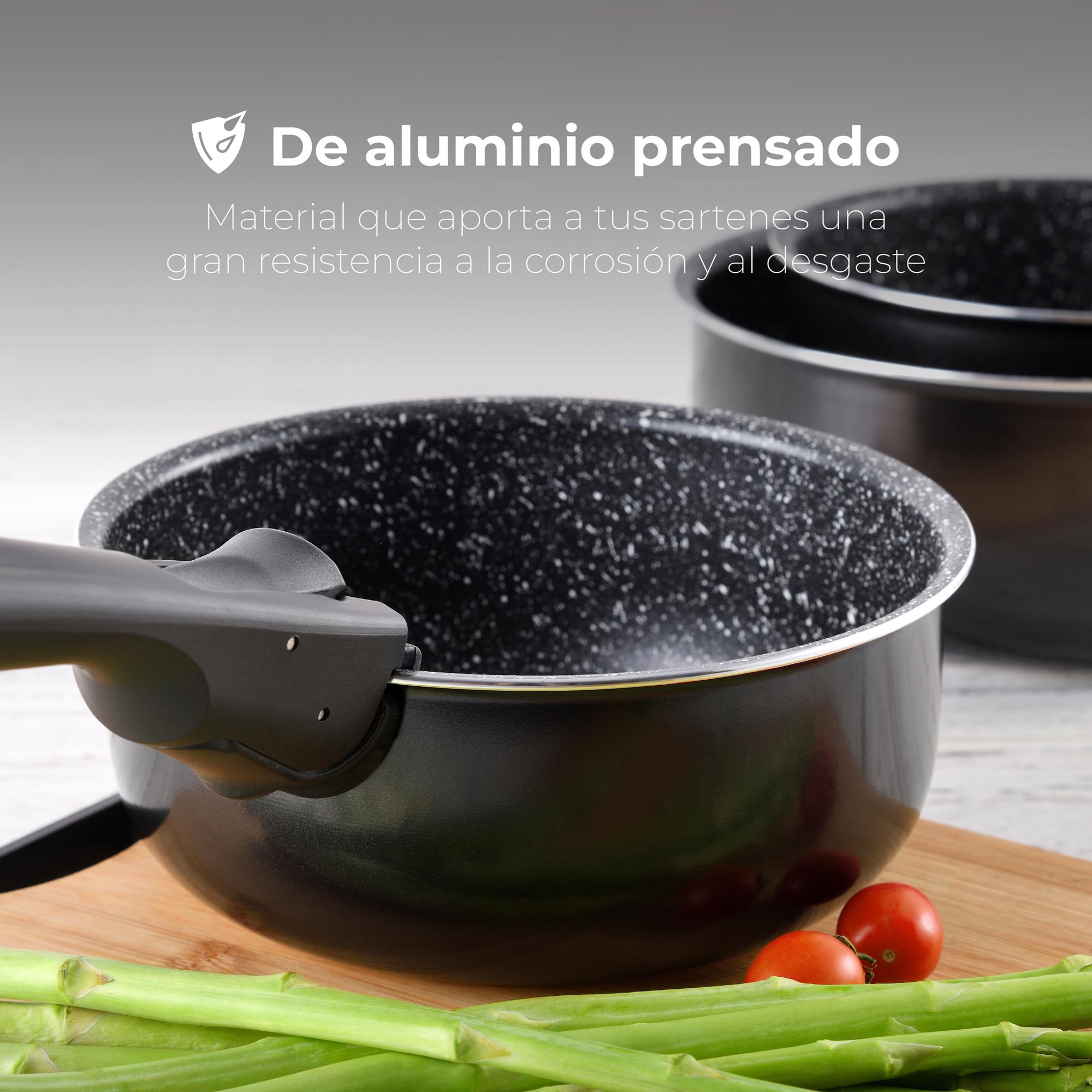 Bergner Click&amp;Cook Set of 3 saucepans 16/18/20cm pressed aluminum suitable for induction black WITH handle
