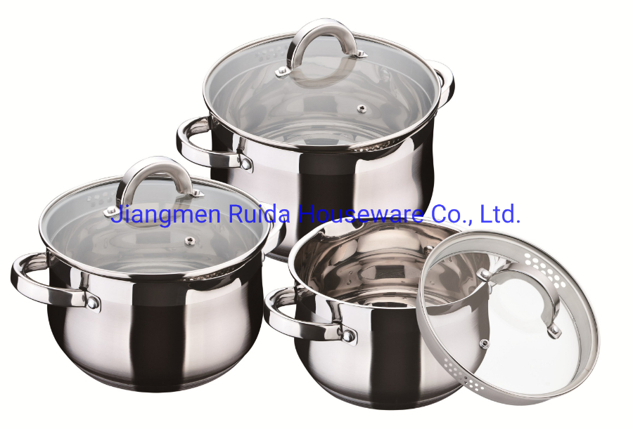 Cast Iron Cooking Ware Stainless Steel Kitchenware Cookware with Colander Glass Lid