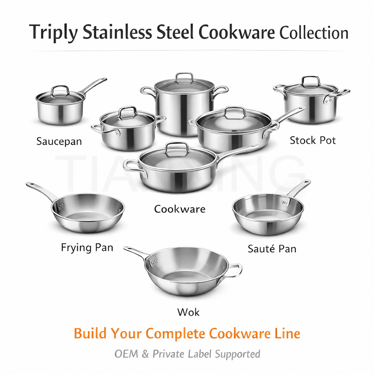 TIANXING Dishwasher &amp; Oven Safe Germany Cookware Sets Triply Stainless Steel Casserole Set Luxury Pots for Cooking High Quality